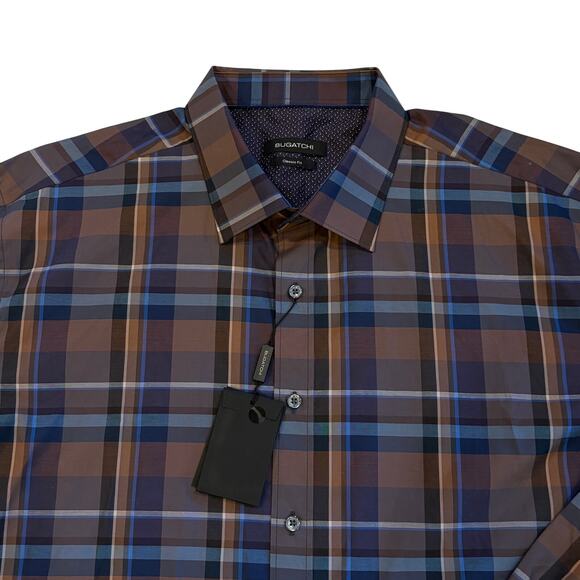 Bugatchi Dress Shirt Mens Size 2XL Brown Plaid Classic Fit Button Up Long Sleeve - Picture 4 of 11